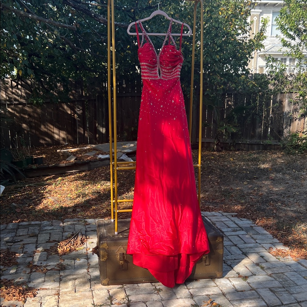 Vintage Mori Lee Red Beaded Evening Gown by Madeline Gardner – Size 7/8